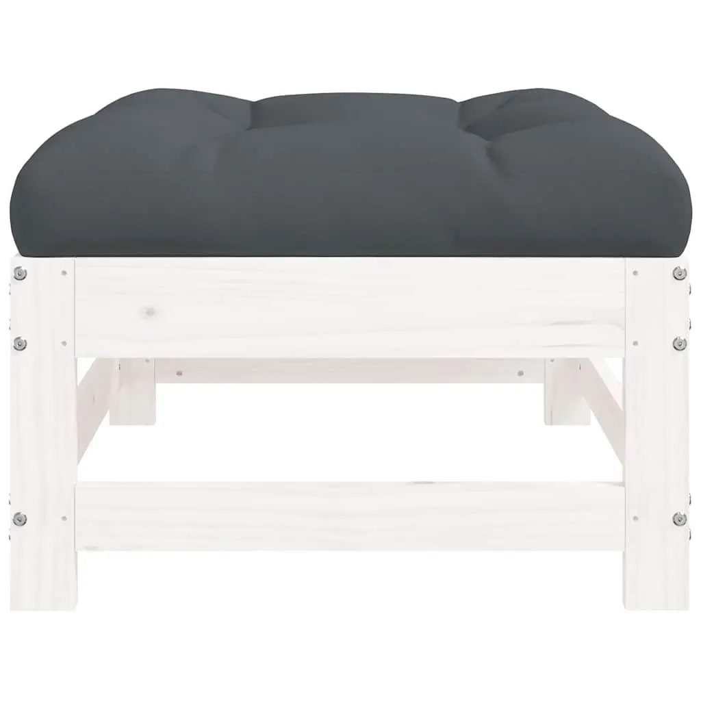 Wooden Footstools for Outdoor Use with Cushions 2 Piece White