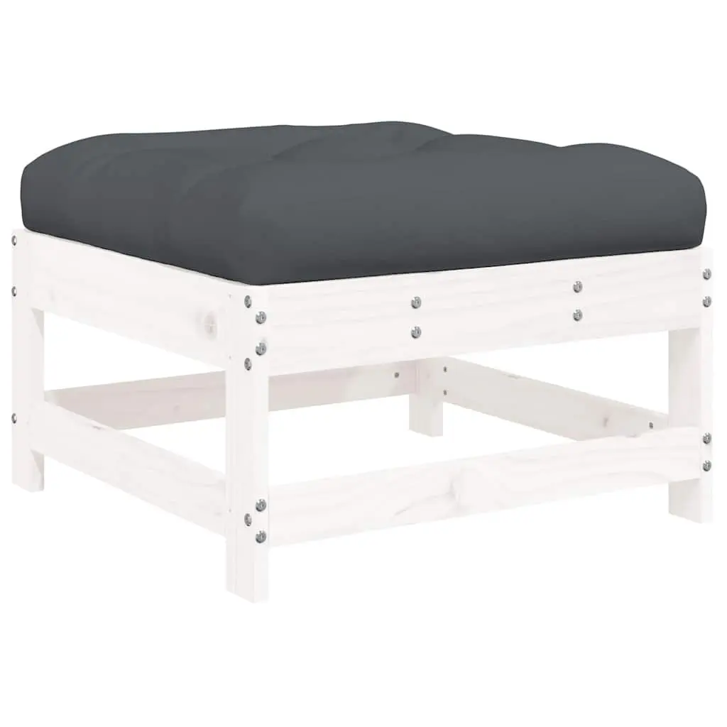 Wooden Footstools for Outdoor Use with Cushions 2 Piece White