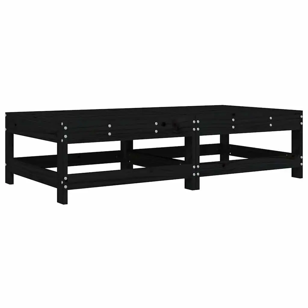 Outdoor Garden Footstools Set of 2 with Cushions Black Wood Patio Seating