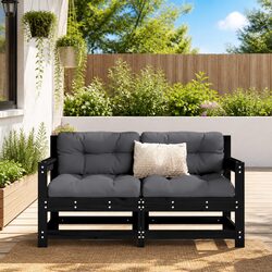 Outdoor Garden Chairs with Cushions Set of 2 Black Wood Patio Seating Furniture