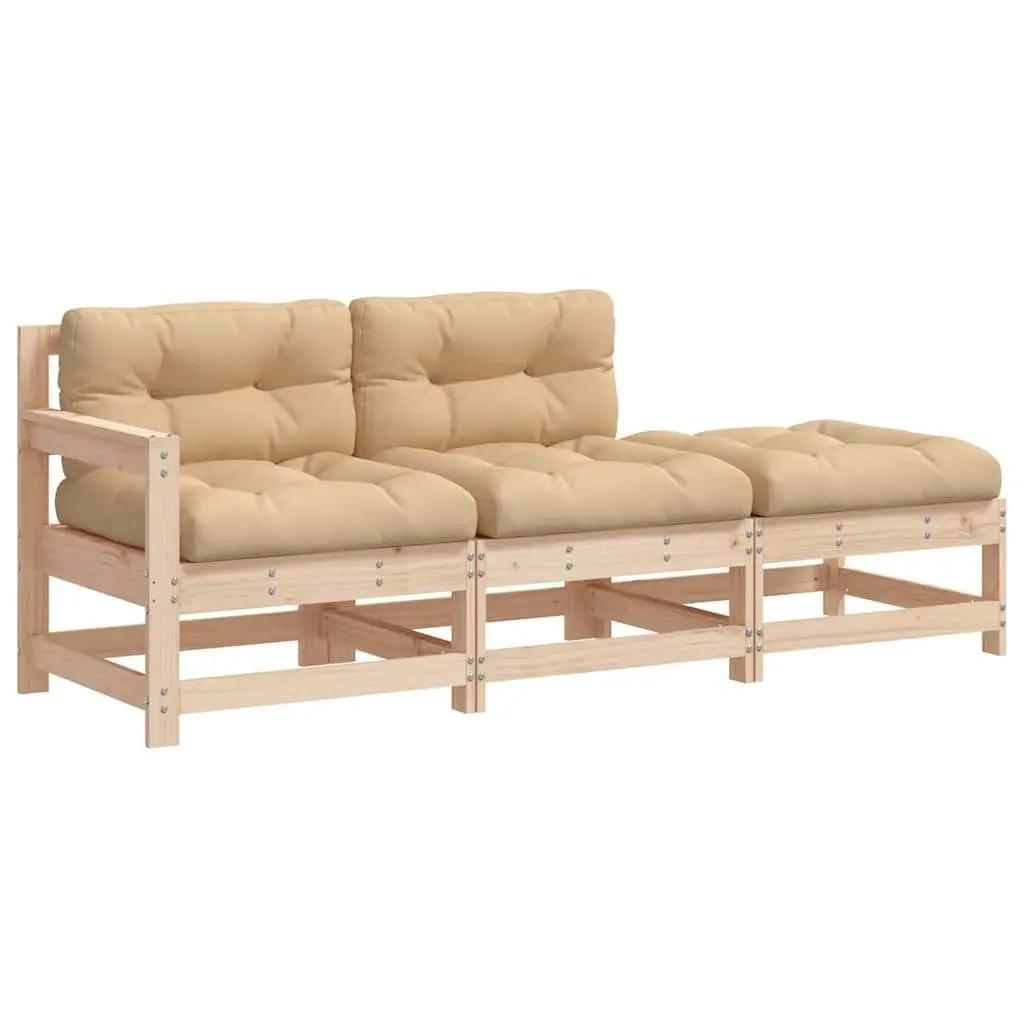 3 Piece Modular Lounge Set with Pine Wood and Cushions
