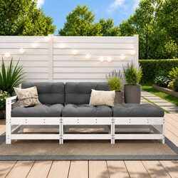 3 Piece White Wood Lounge Set with Cushions
