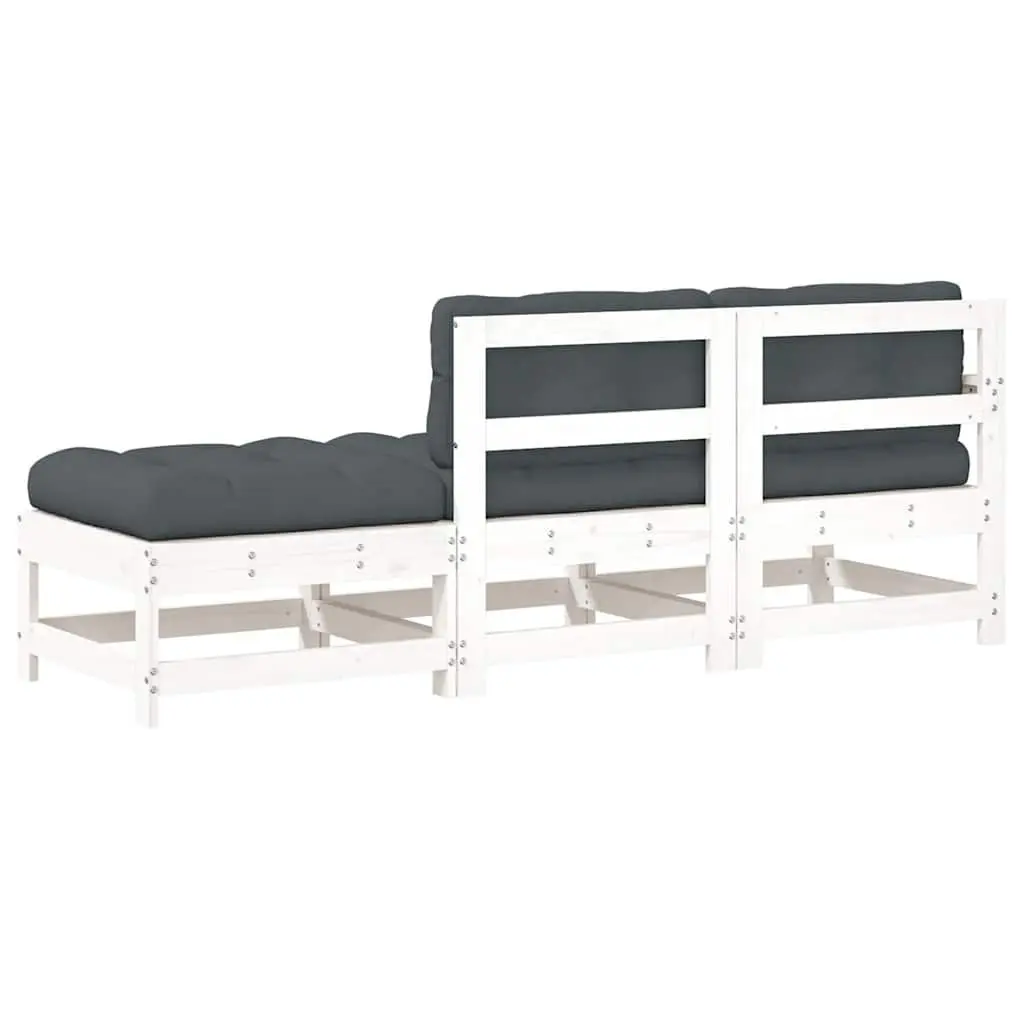 3 Piece Garden Lounge Set with Cushions Outdoor Sectional Seating White Wood