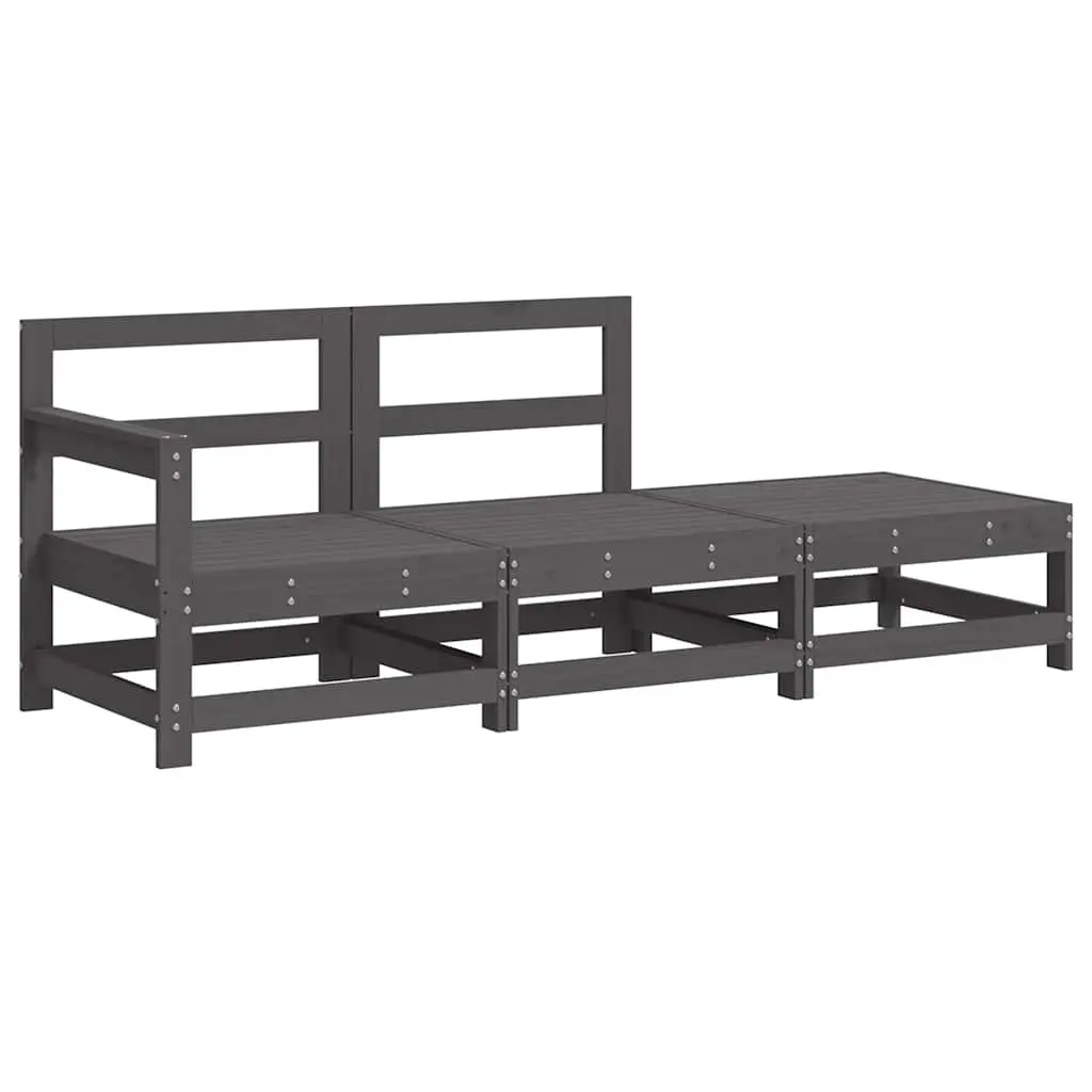 3 Piece Garden Lounge Set Outdoor Sectional Sofa with Cushions Grey Wood
