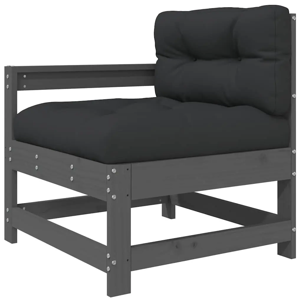 3 Piece Garden Lounge Set Outdoor Sectional Sofa with Cushions Grey Wood
