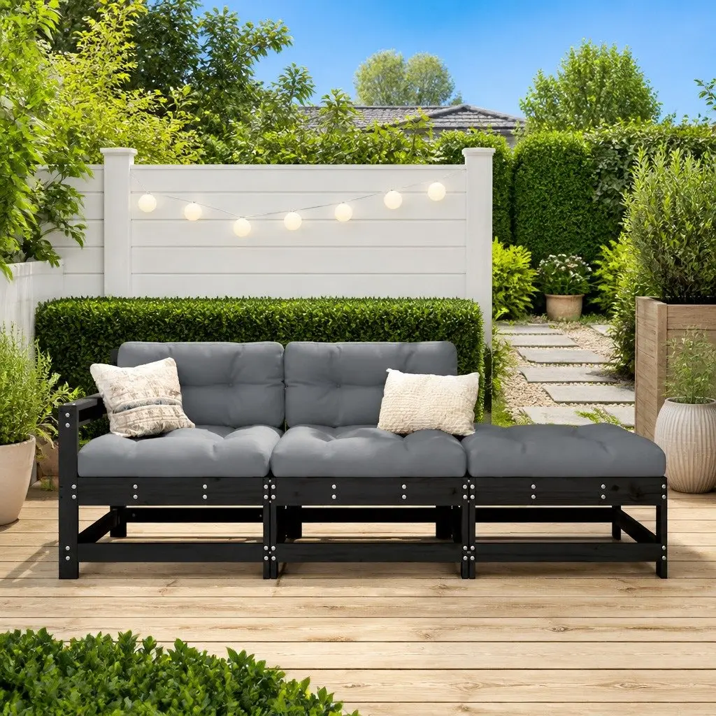 Garden Lounge Set 3 Piece Outdoor Sectional Sofa with Cushions Black