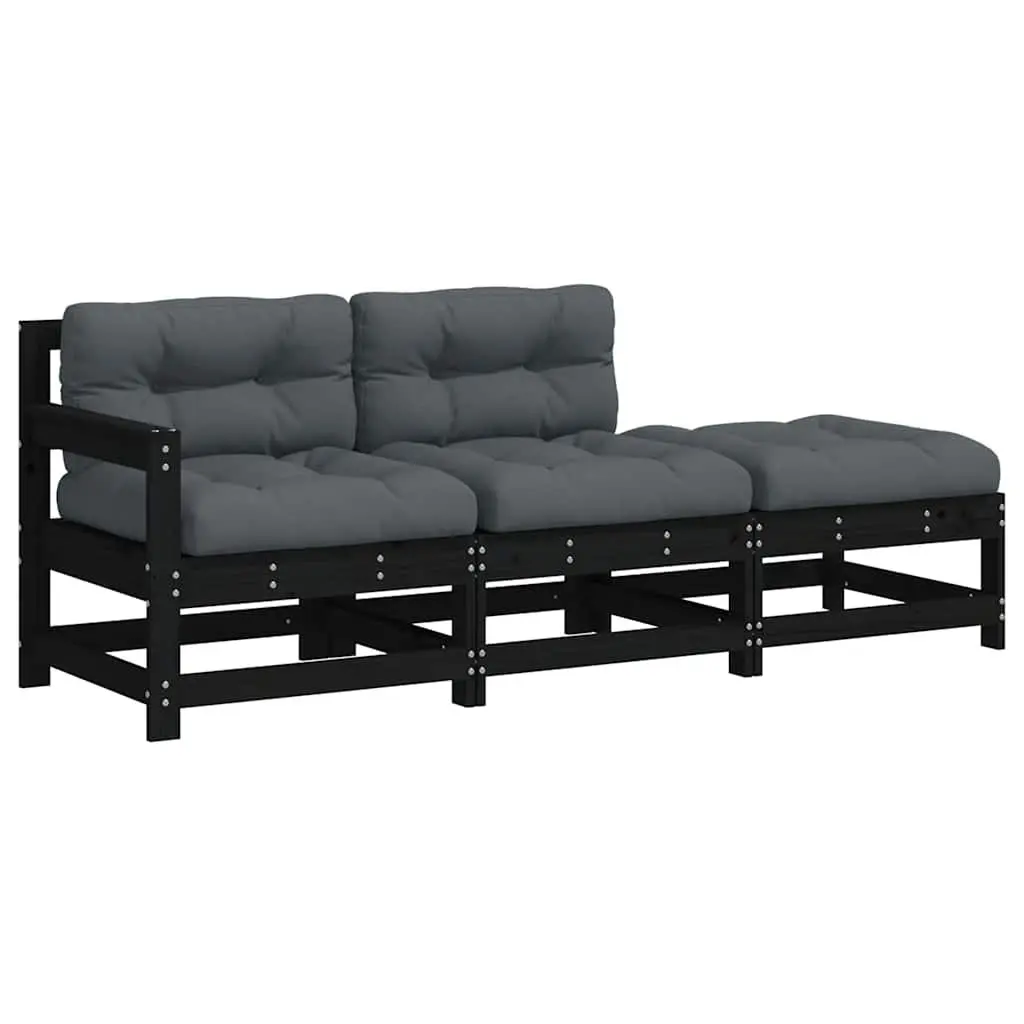 Garden Lounge Set 3 Piece Outdoor Sectional Sofa with Cushions Black