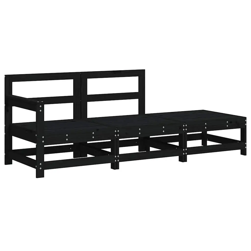 Garden Lounge Set 3 Piece Outdoor Sectional Sofa with Cushions Black