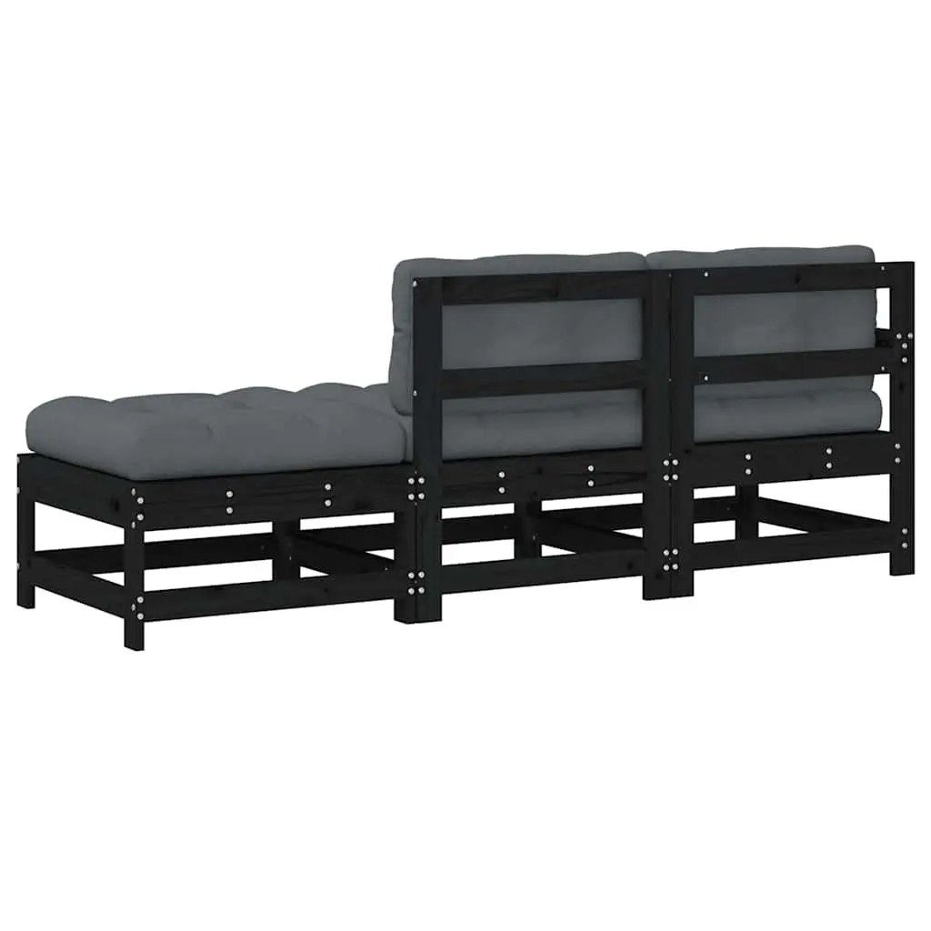 Garden Lounge Set 3 Piece Outdoor Sectional Sofa with Cushions Black
