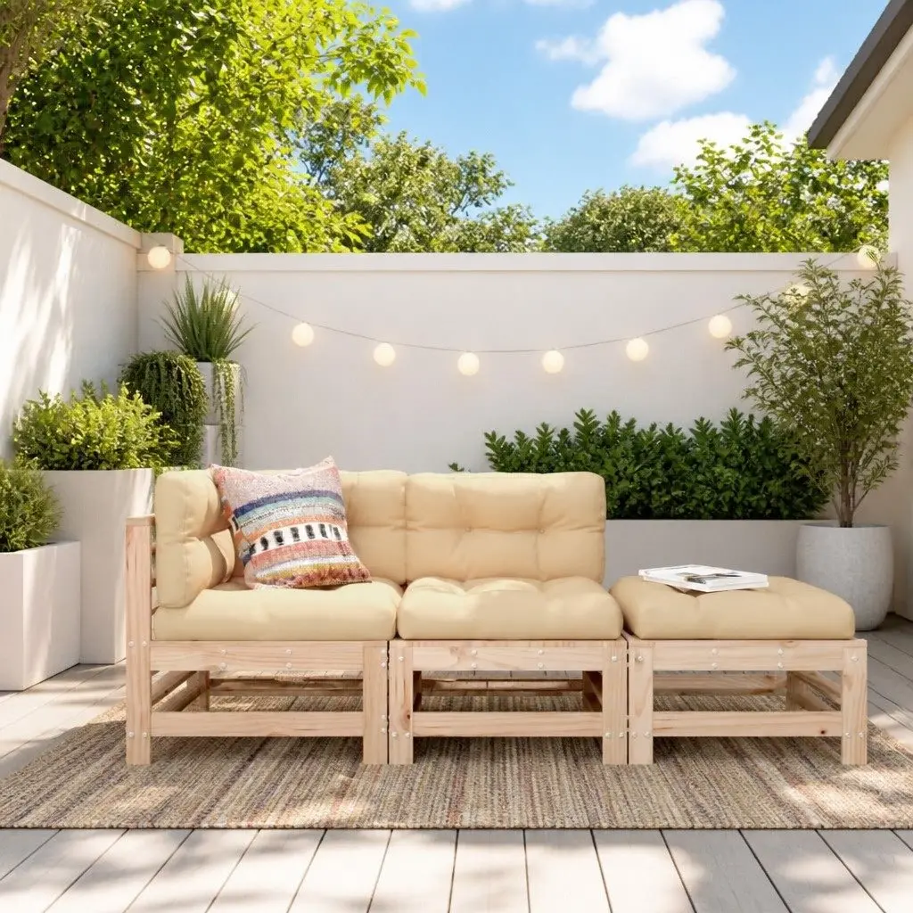 3 Piece Pine Wood Garden Sofa Set