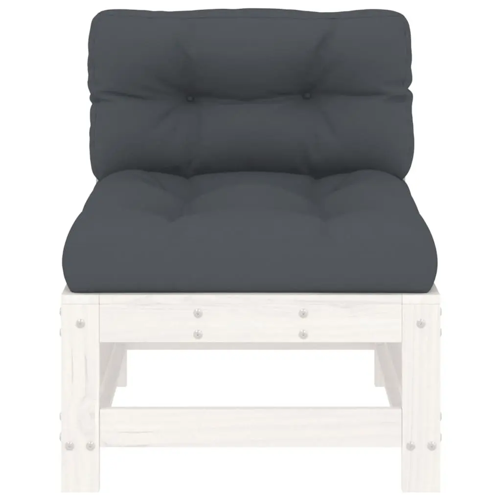 Middle Sofa with Cushions for Outdoor Garden Patio White Wooden Modular Sectional