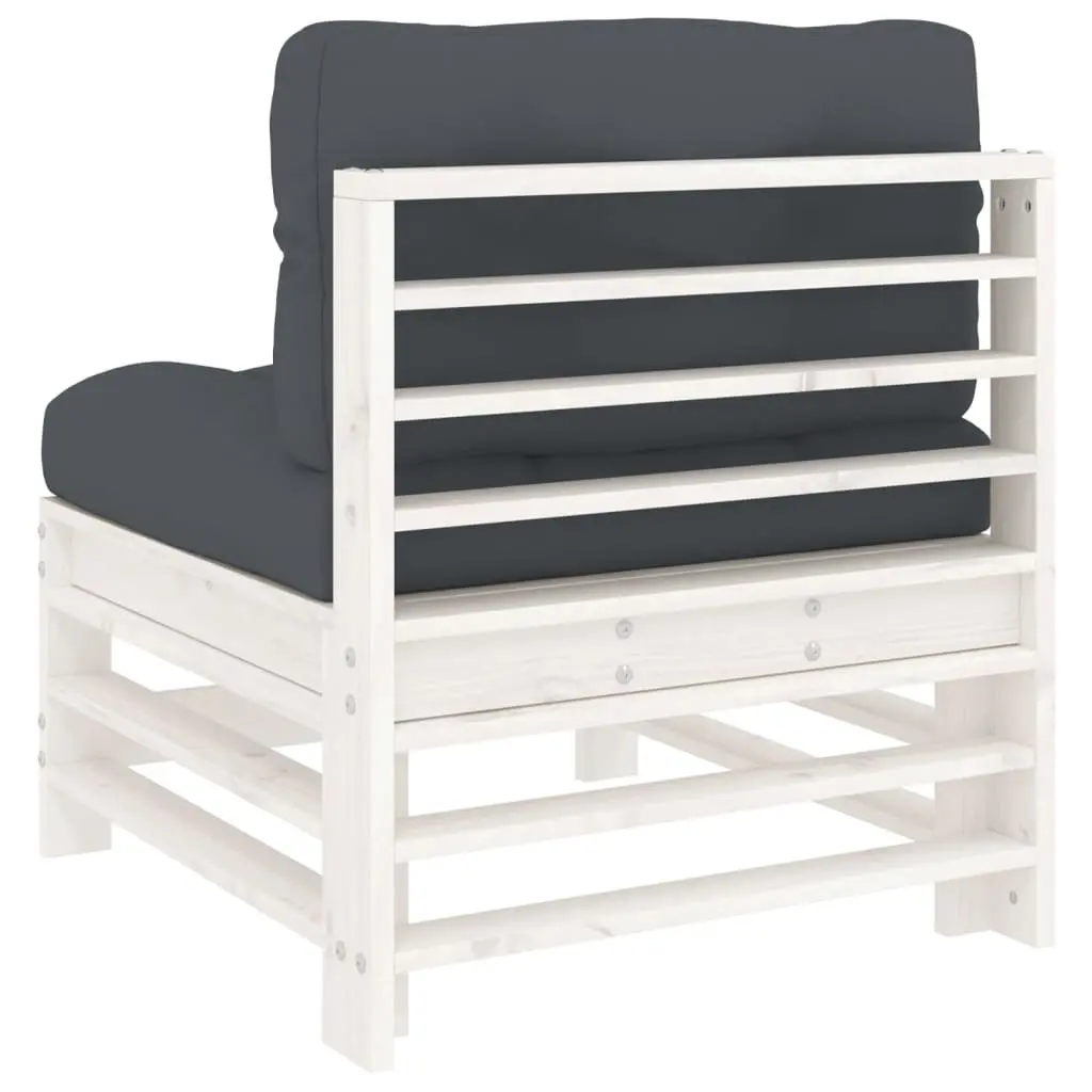 Middle Sofa with Cushions for Outdoor Garden Patio White Wooden Modular Sectional
