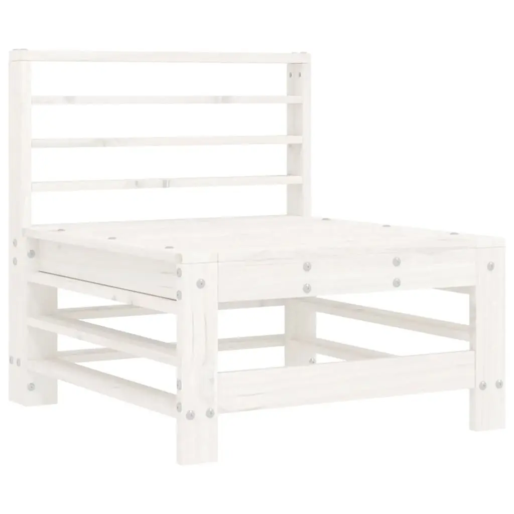 Middle Sofa with Cushions for Outdoor Garden Patio White Wooden Modular Sectional