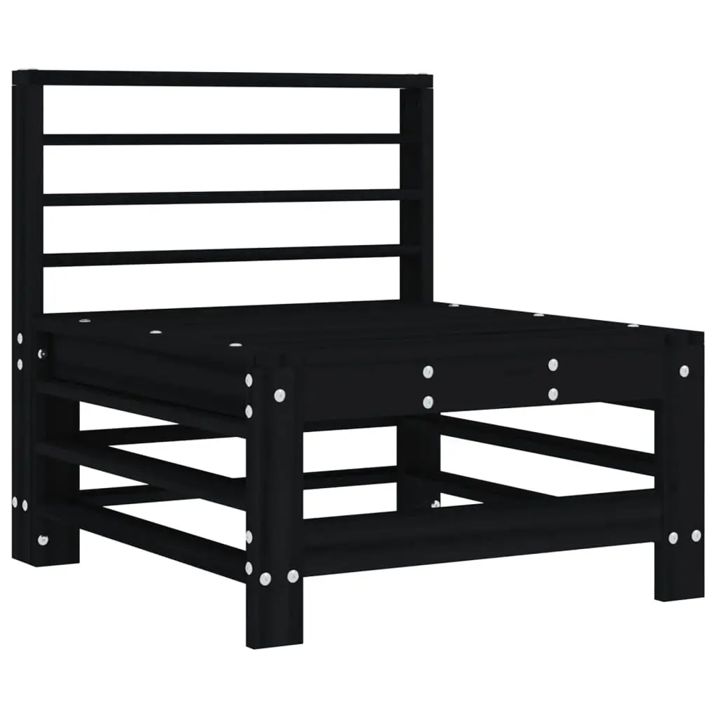 Outdoor Middle Sofa with Cushions Black Solid Pine Wood Garden Patio Sectional