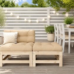 Solid Pine Garden Footstool with Cushion - Brown Slatted Design
