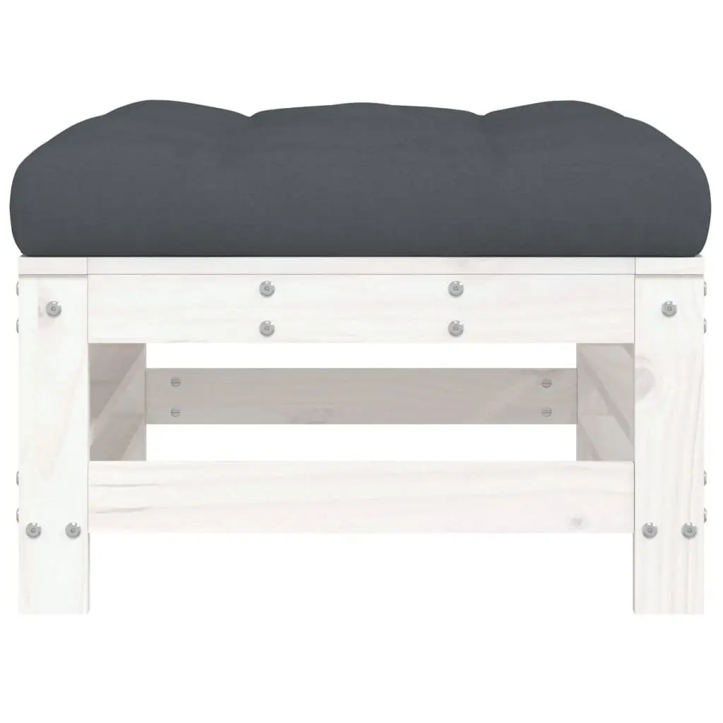 Outdoor Garden Footstool with Cushion White Pine Wood Slatted Patio Seating