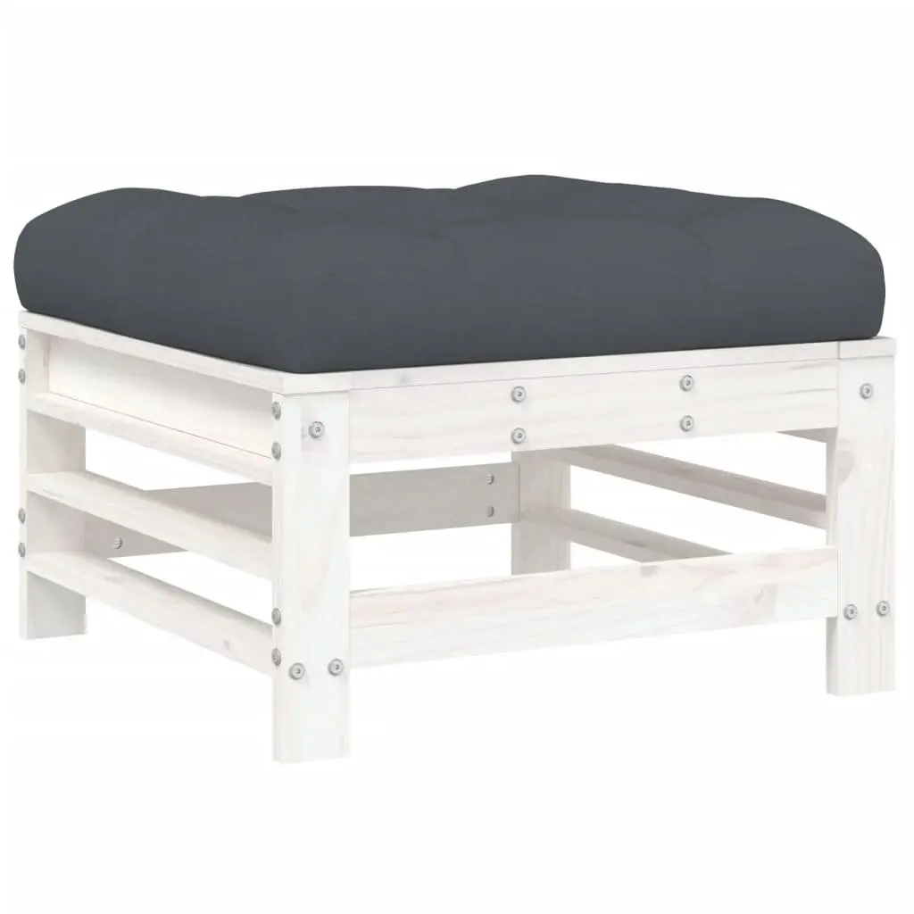 Outdoor Garden Footstool with Cushion White Pine Wood Slatted Patio Seating