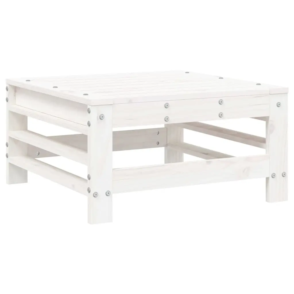 Outdoor Garden Footstool with Cushion White Pine Wood Slatted Patio Seating