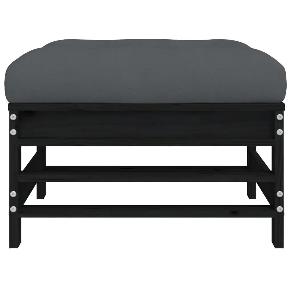 Outdoor Garden Footstool with Cushion Black Solid Pine Wood Slatted Design