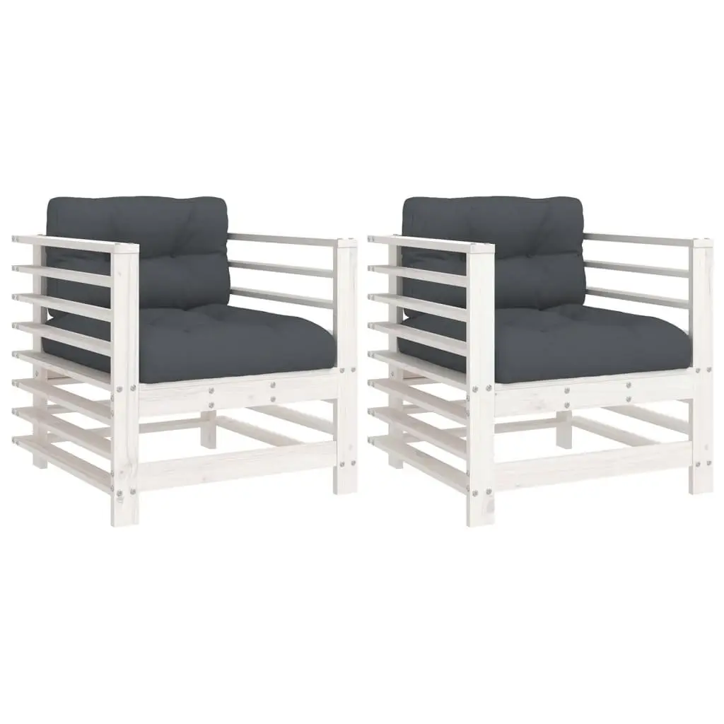 Garden Chairs 2 pcs White Solid Wood Pine Patio Seating