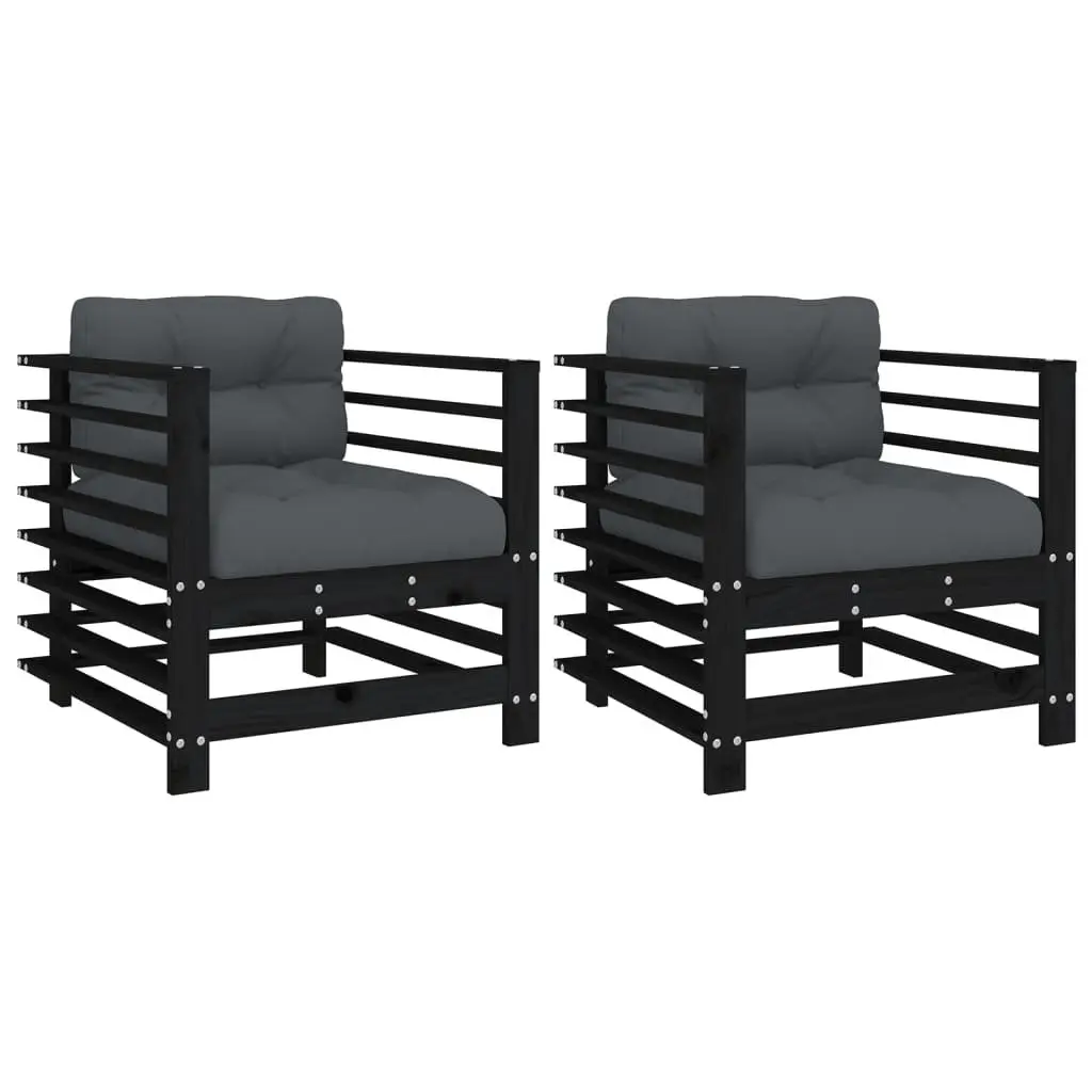 Outdoor Garden Chairs Set 2 pcs Black Wood Patio Seating