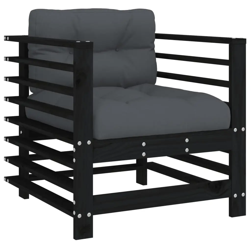 Outdoor Garden Chairs Set 2 pcs Black Wood Patio Seating