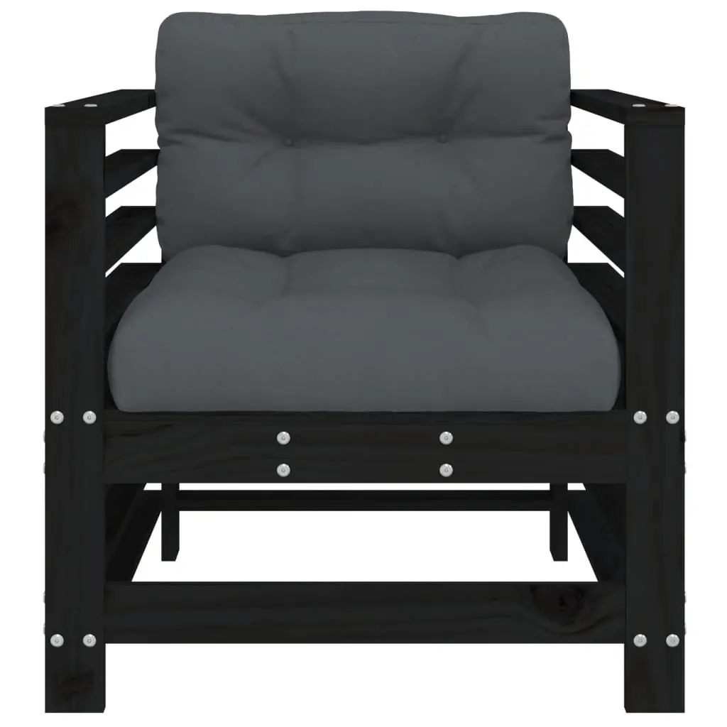 Outdoor Garden Chairs Set 2 pcs Black Wood Patio Seating