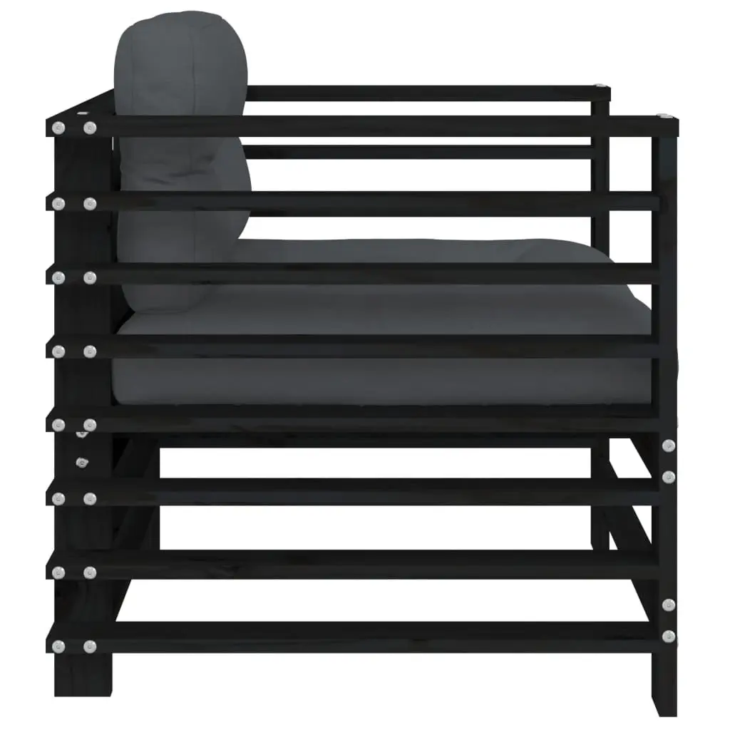 Outdoor Garden Chairs Set 2 pcs Black Wood Patio Seating