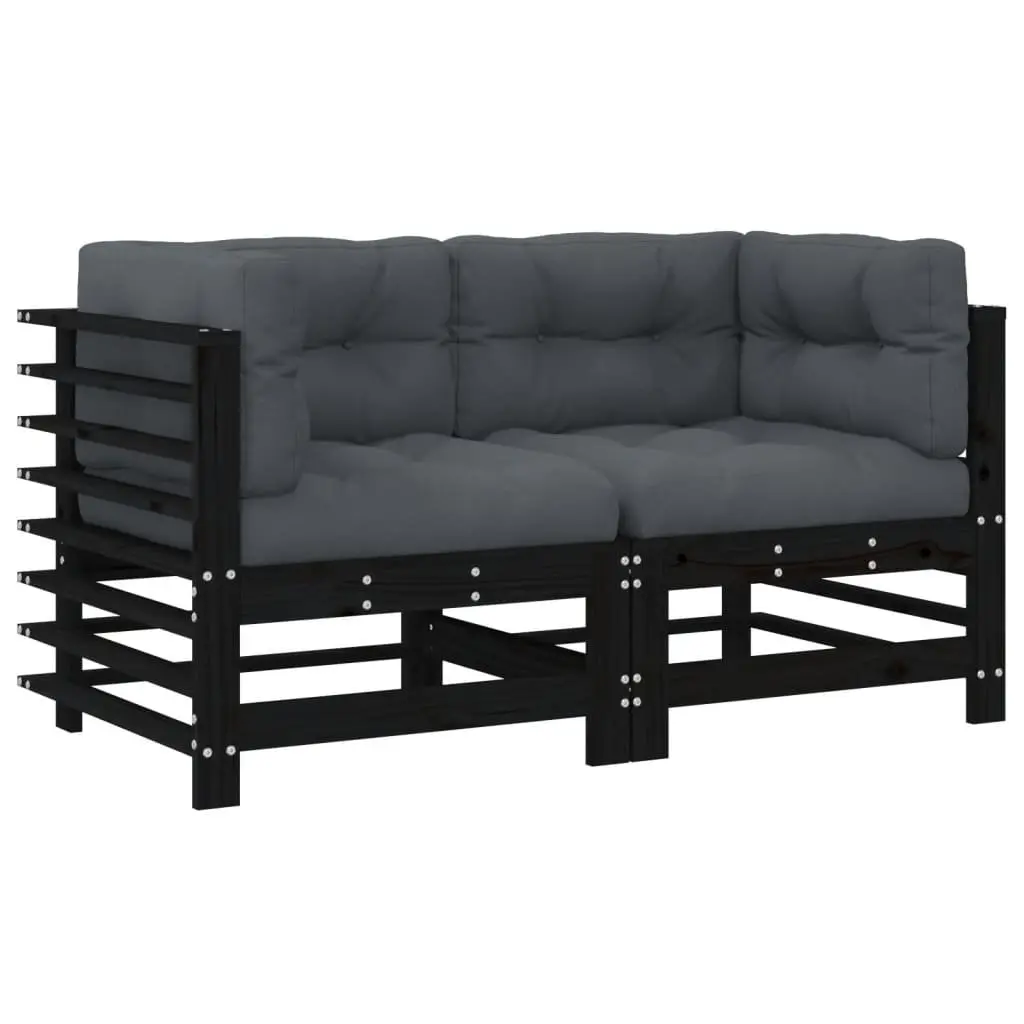Corner Sectional Sofa for Garden Patio 2 pcs Black with Cushions