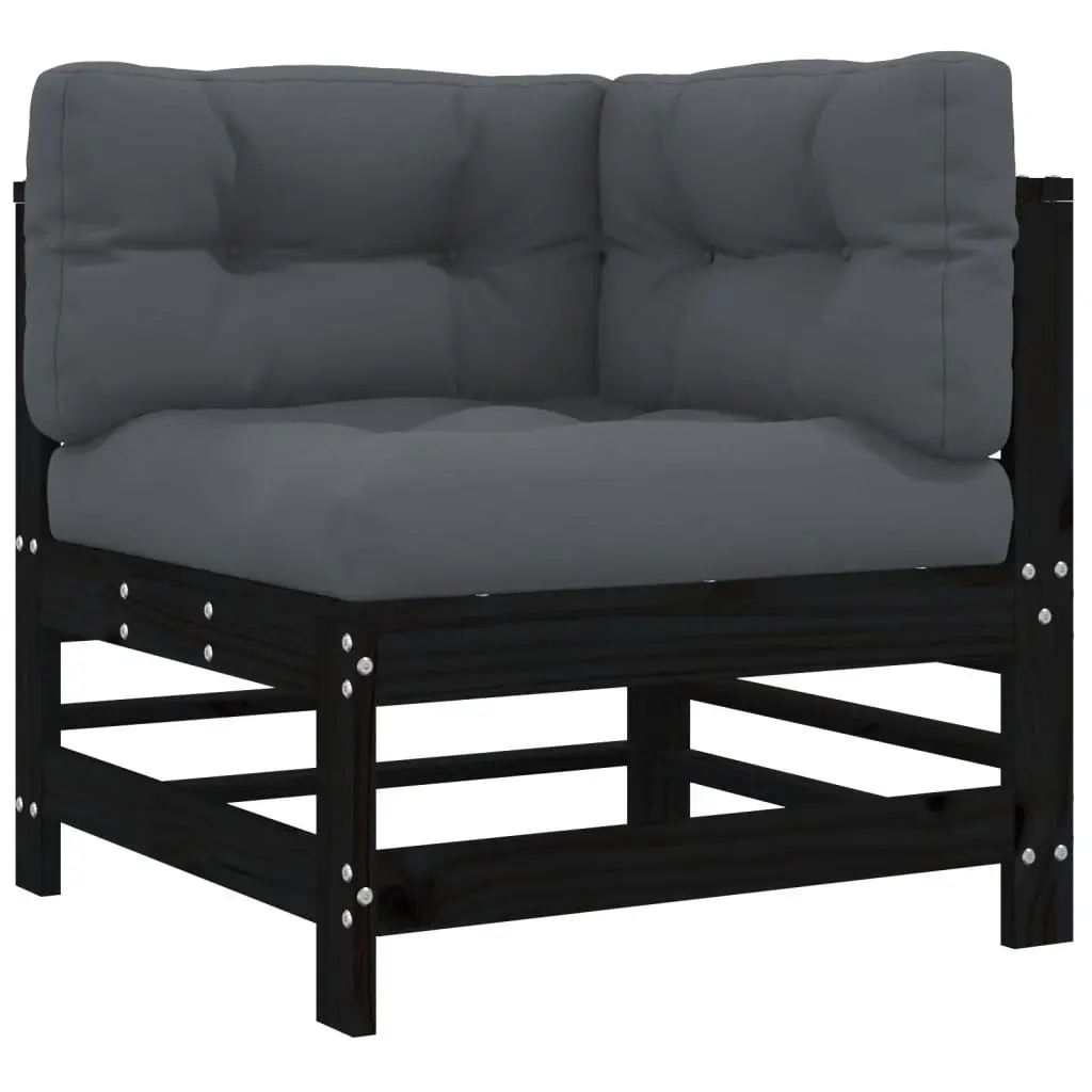 Corner Sectional Sofa for Garden Patio 2 pcs Black with Cushions