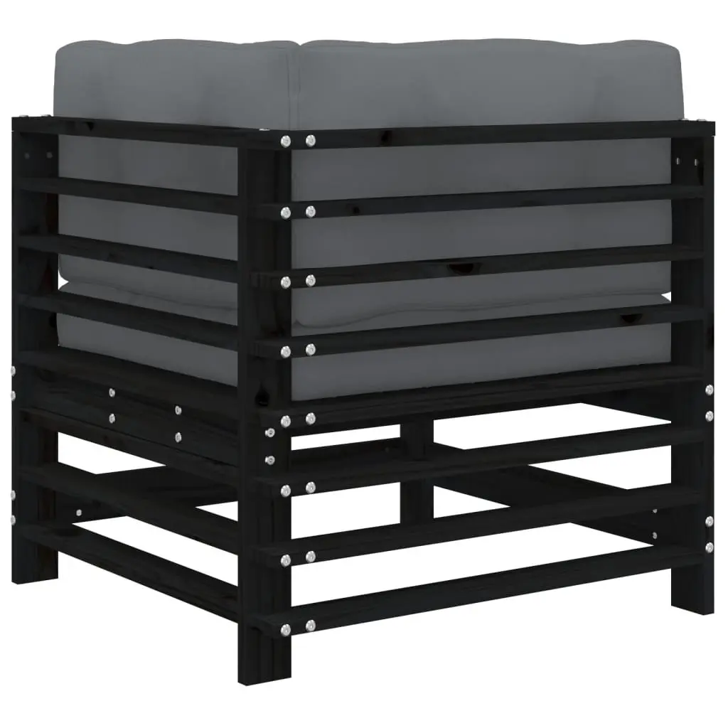 Corner Sectional Sofa for Garden Patio 2 pcs Black with Cushions