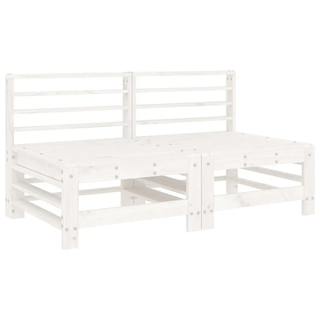 Outdoor Middle Sectional Sofa 2 pcs White Wood Cushions Garden Patio Furniture