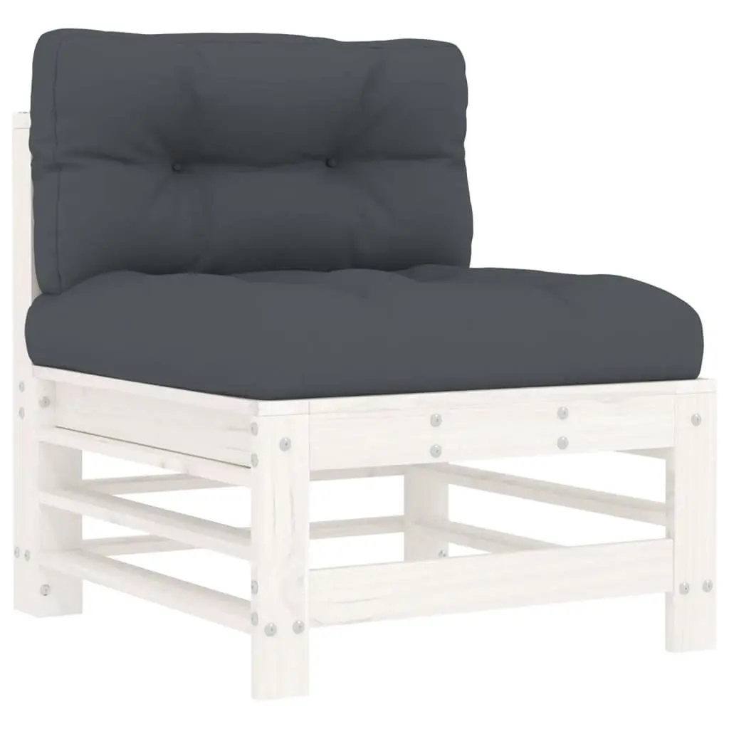 Outdoor Middle Sectional Sofa 2 pcs White Wood Cushions Garden Patio Furniture