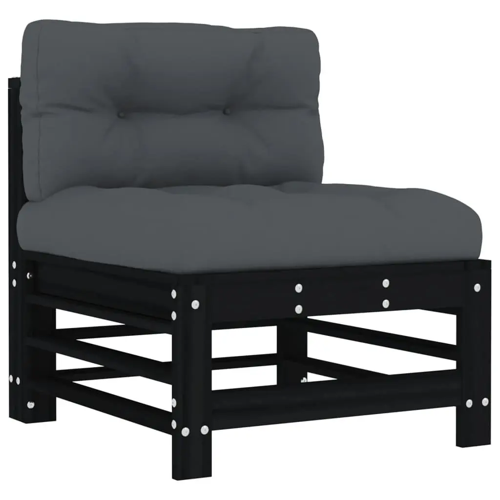 Outdoor Middle Sectional Sofa Unit 2pc Black Solid Pine Wood Modular Garden