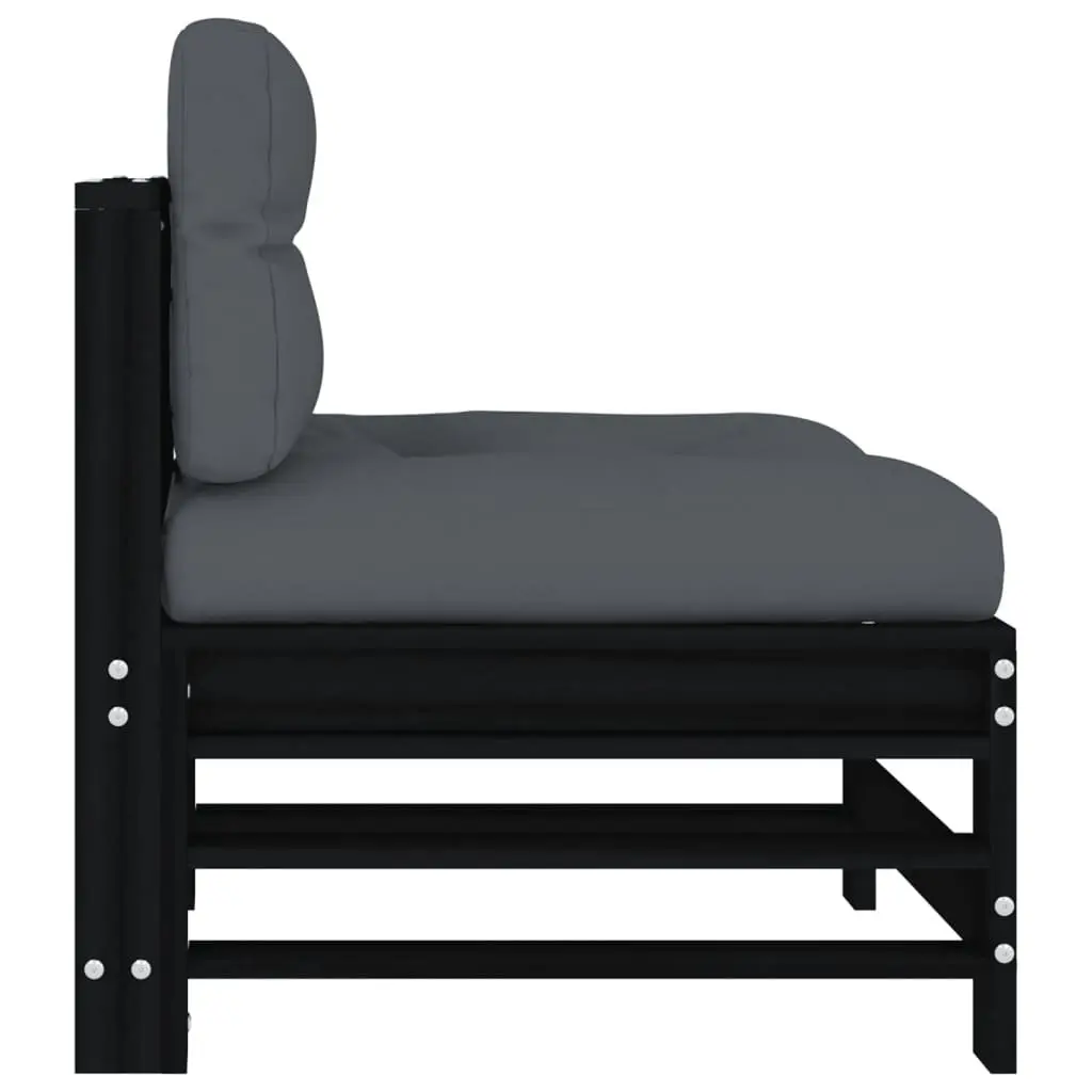 Outdoor Middle Sectional Sofa Unit 2pc Black Solid Pine Wood Modular Garden