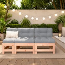 Outdoor Sectional Sofa Middle Units: 2 pcs Brown Wood