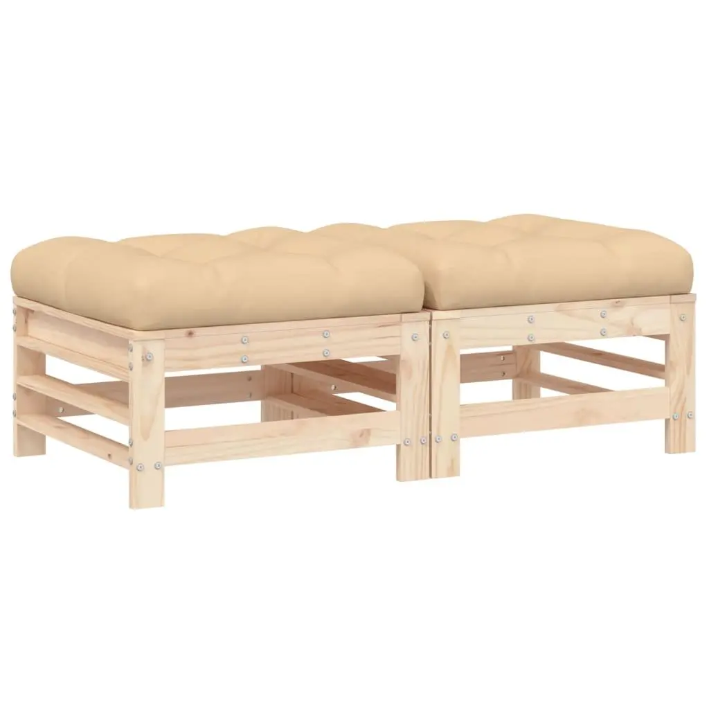 Outdoor Garden Footstools with Cushions 2 Pieces Wood Patio Seating