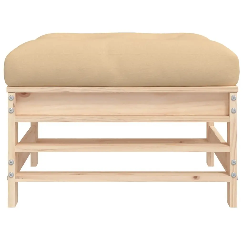 Outdoor Garden Footstools with Cushions 2 Pieces Wood Patio Seating