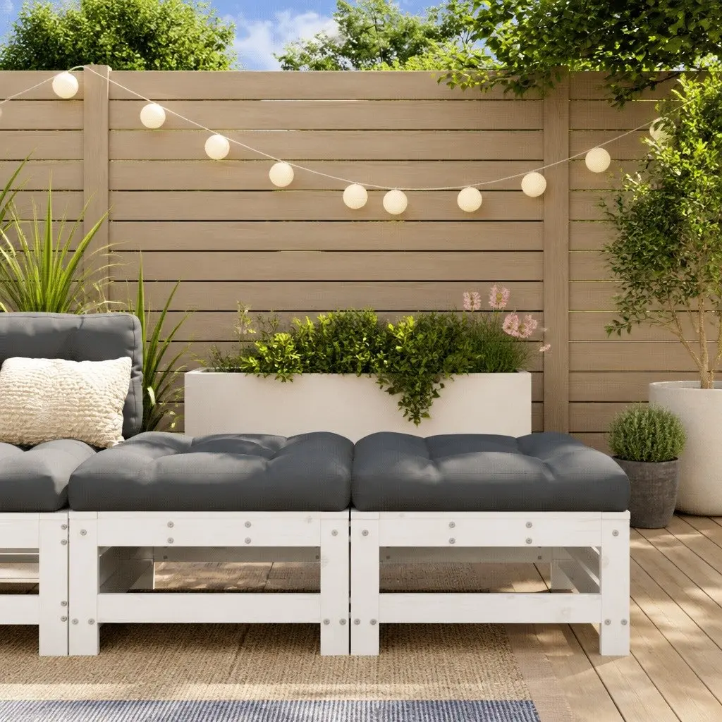 Outdoor Garden Footstools with Cushions White Solid Wood Pine 2 Piece