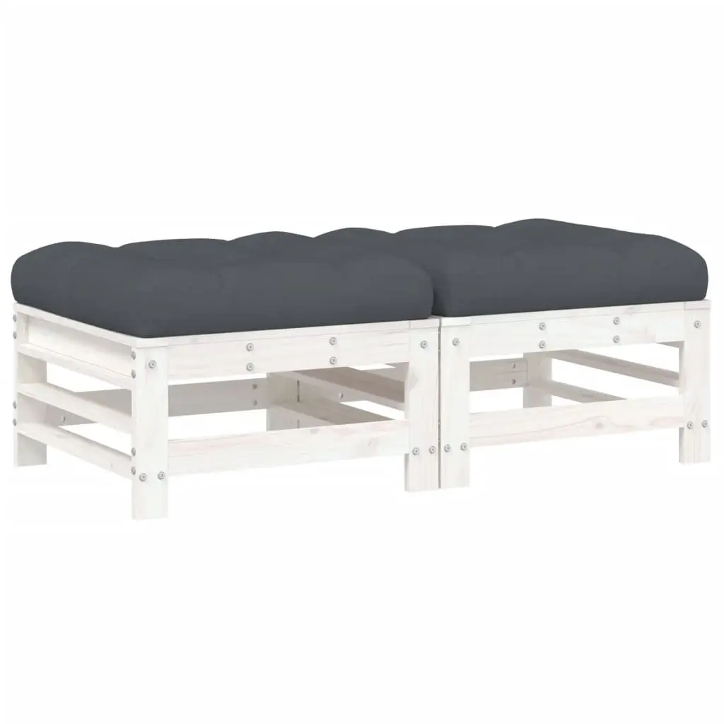 Outdoor Garden Footstools with Cushions White Solid Wood Pine 2 Piece