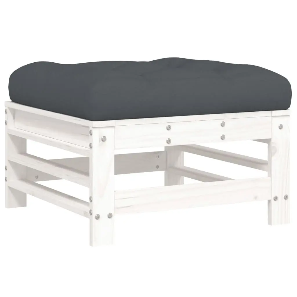 Outdoor Garden Footstools with Cushions White Solid Wood Pine 2 Piece