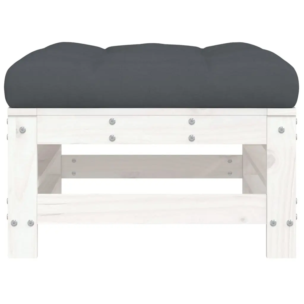 Outdoor Garden Footstools with Cushions White Solid Wood Pine 2 Piece