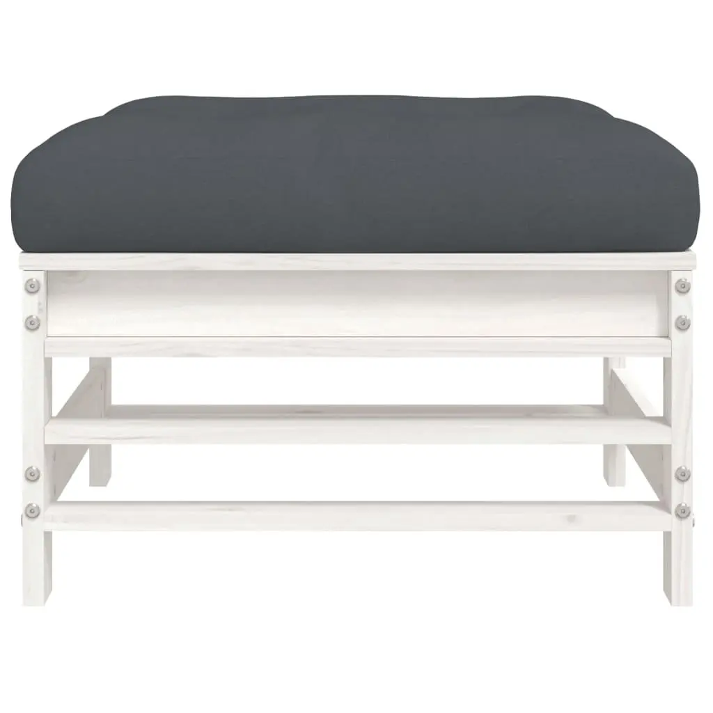 Outdoor Garden Footstools with Cushions White Solid Wood Pine 2 Piece