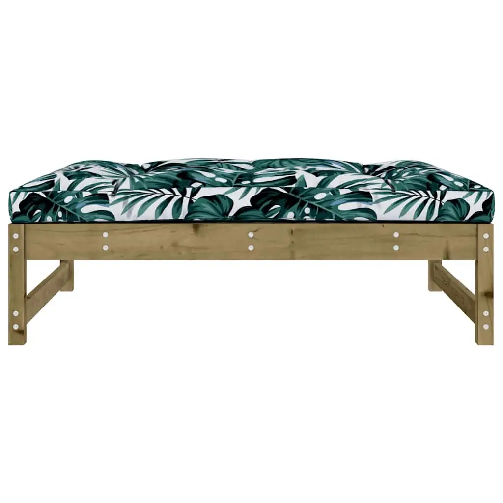Garden Footstool Outdoor Seating Patio Brown Wooden Frame Cushion 120 x 80 cm