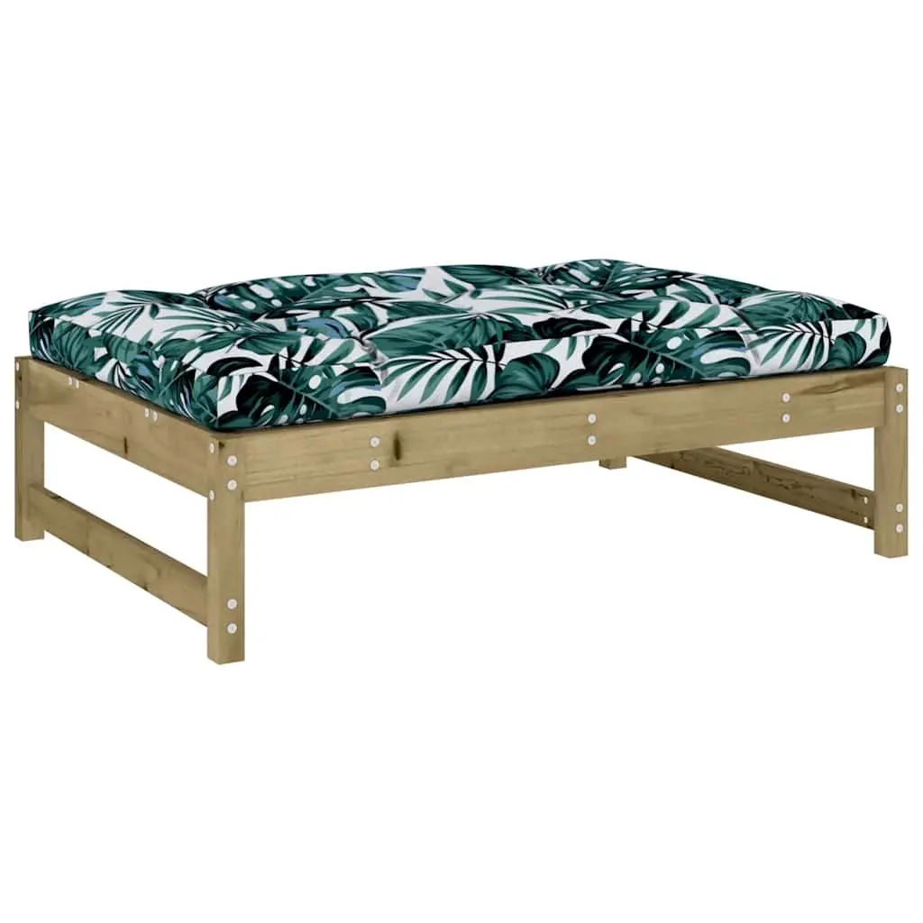 Garden Footstool Outdoor Seating Patio Brown Wooden Frame Cushion 120 x 80 cm