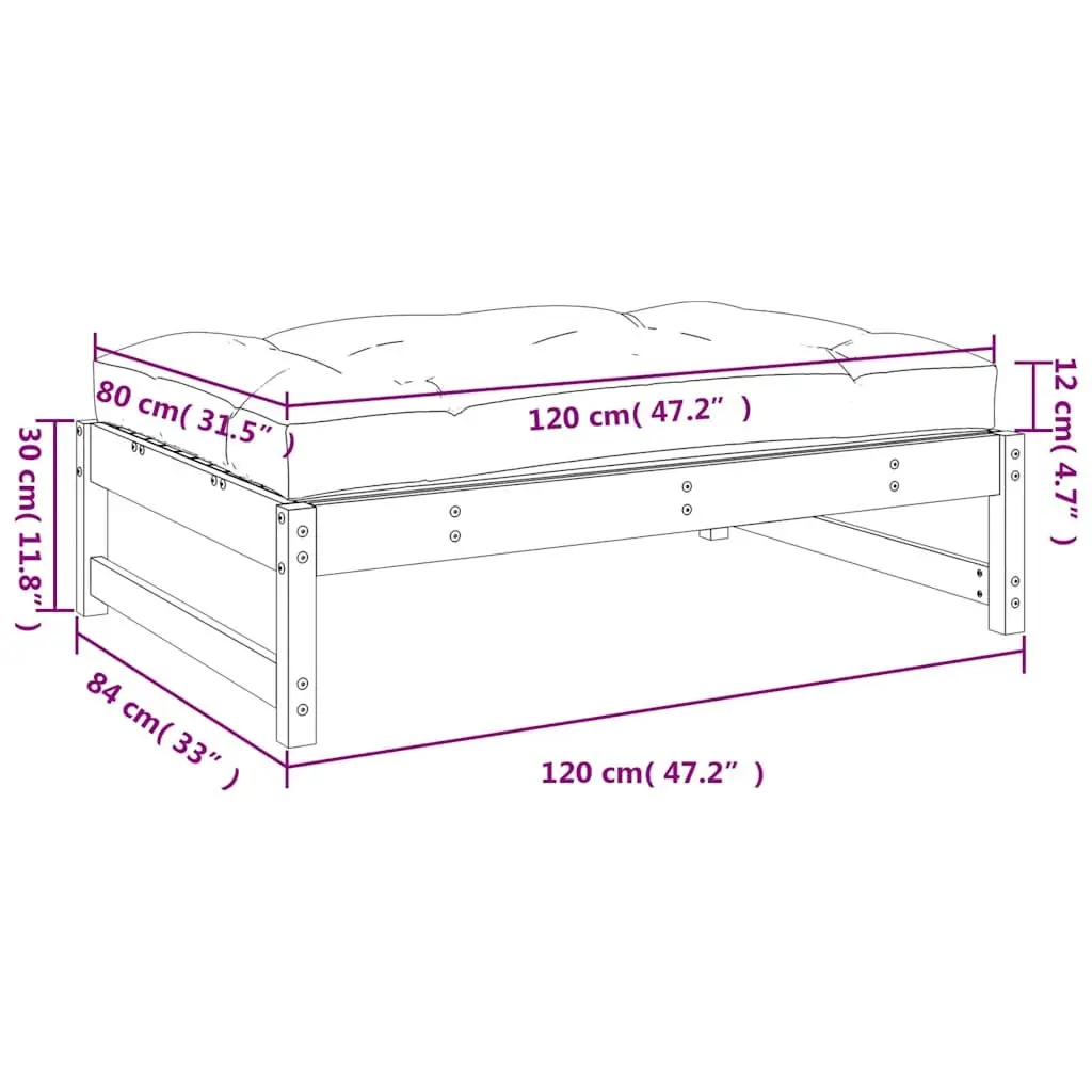 Garden Footstool Outdoor Seating Patio Brown Wooden Frame Cushion 120 x 80 cm