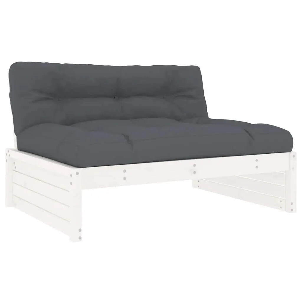 Outdoor Middle Sofa Section White Solid Pine Wood Garden Patio Seating Modular