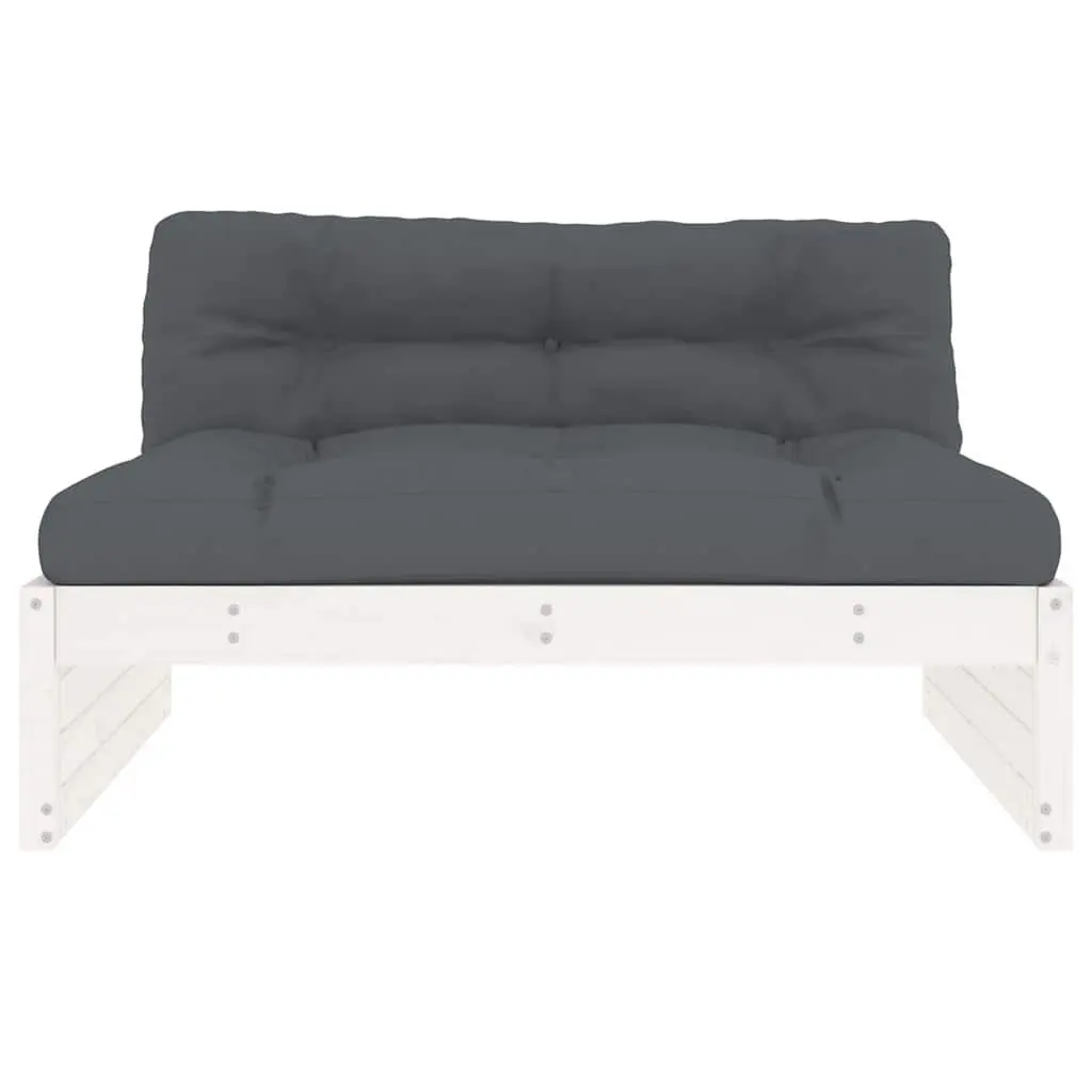 Outdoor Middle Sofa Section White Solid Pine Wood Garden Patio Seating Modular