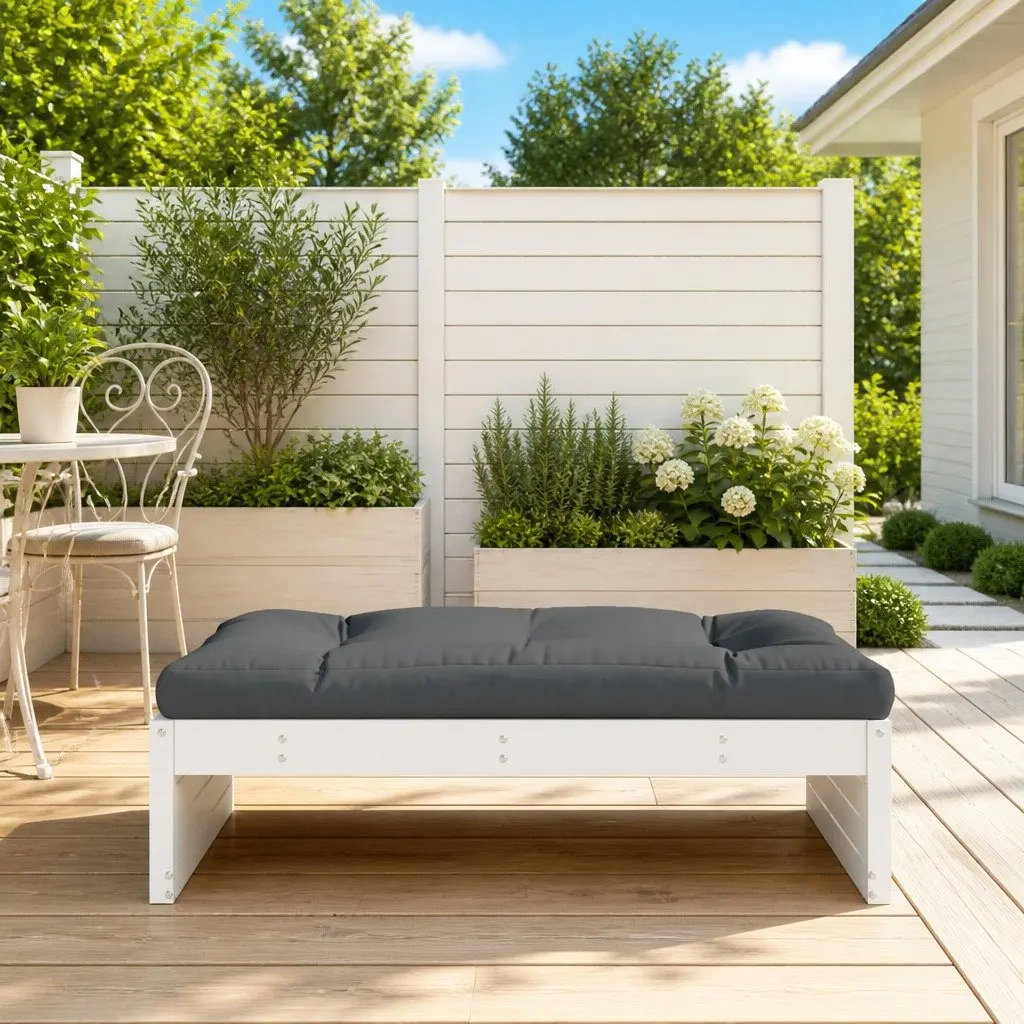 Garden Footstool Outdoor Seating White Solid Wood Pine 120 x 80 cm