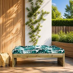 Garden Footstool Outdoor Patio Ottoman Brown Wooden Slatted Design with Cushion